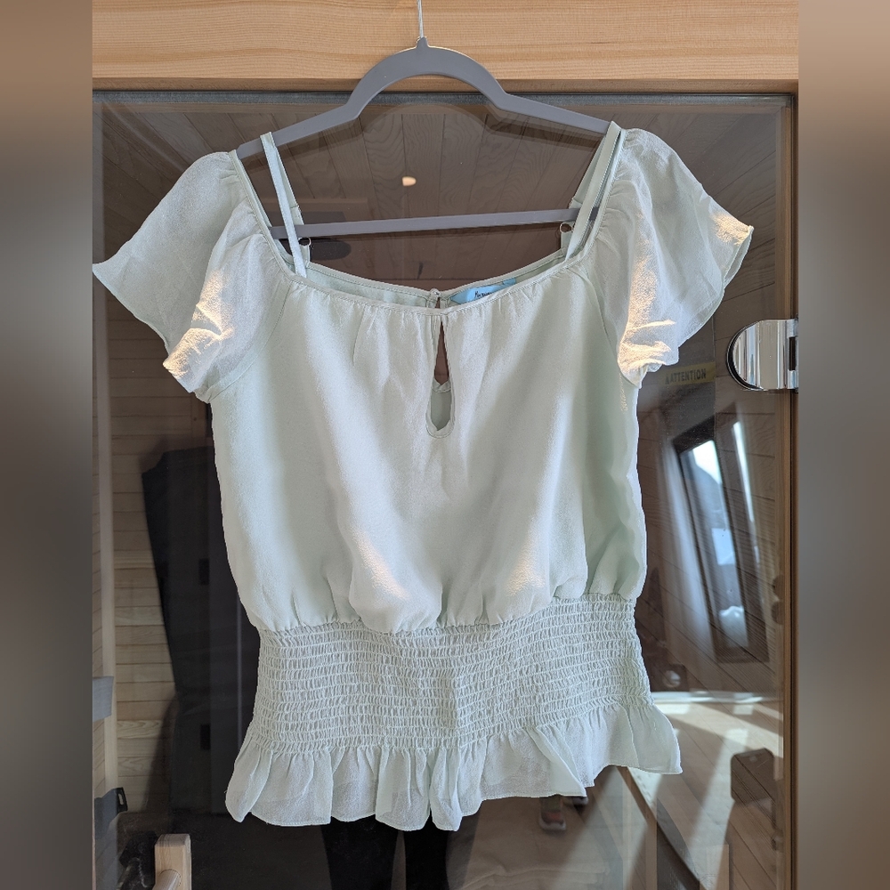 Marciano Light Teal Ruffle Blouse